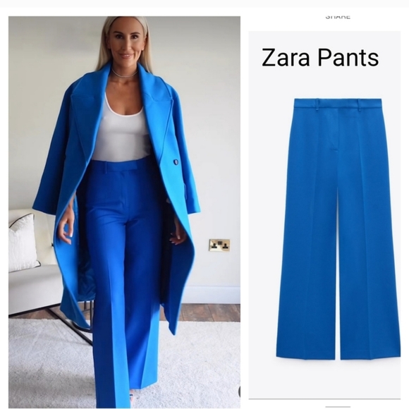 Zara Straight Leg Pants Limited Edition Blue NWT - Picture 8 of 9